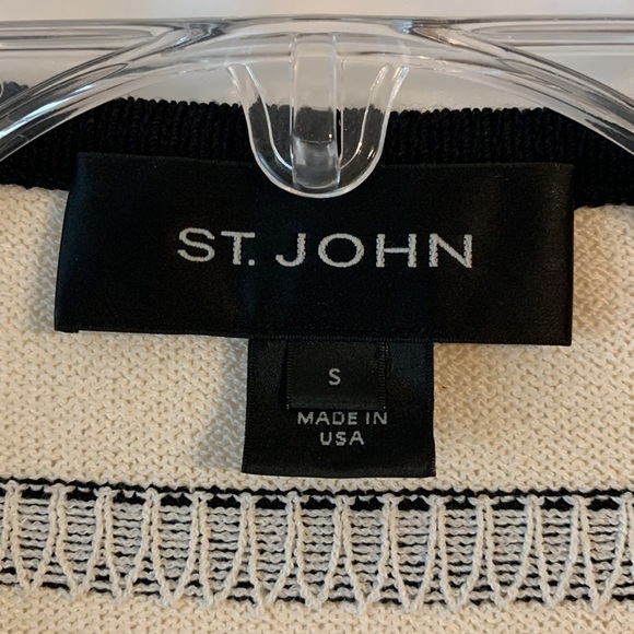 St. John Knit Ladies Size Small Black Cream Striped Open Front Cover Jacket Top - Picture 2 of 6